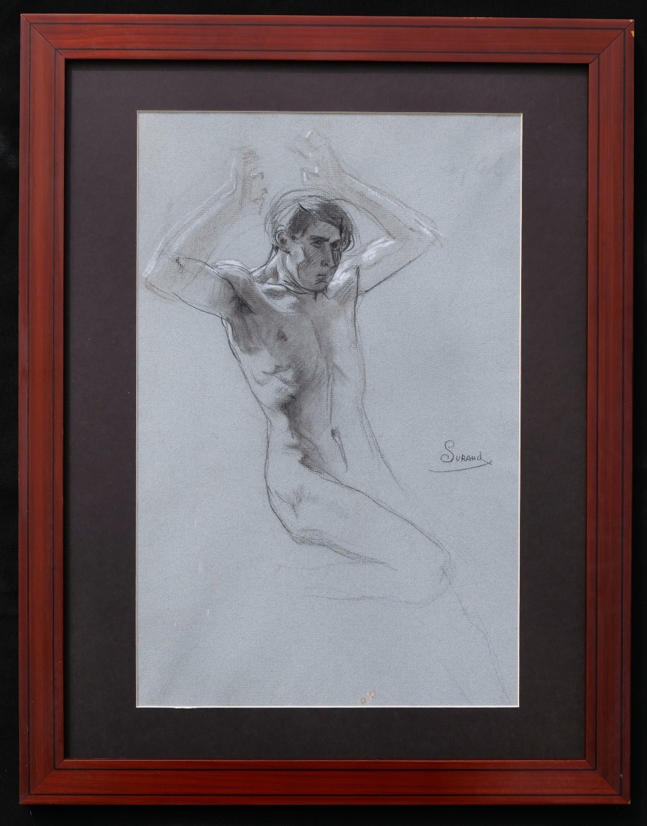 Gustave SURAND, Académie d'homme les bras levés-photo-4