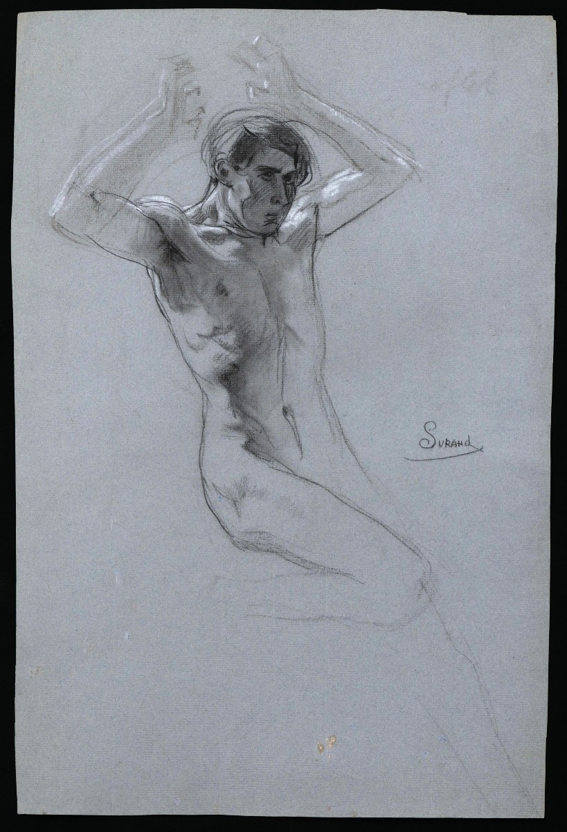 Gustave SURAND, Académie d'homme les bras levés-photo-1