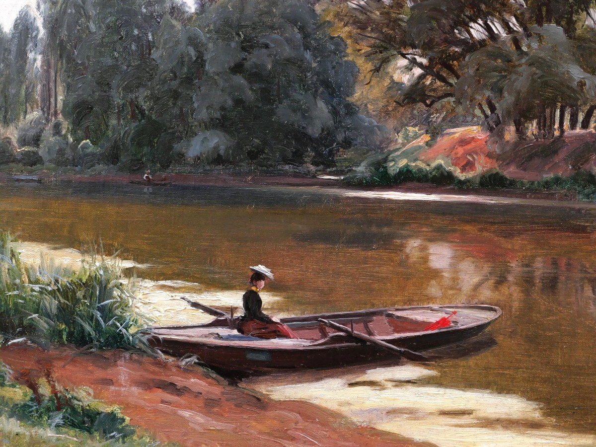 Paul Saïn, Elegant Woman In A Boat On The Seine At Bas Meudon-photo-2
