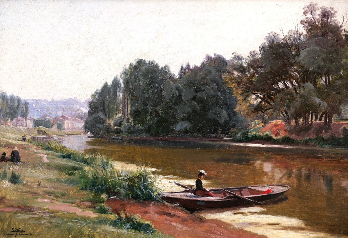 Paul Saïn, Elegant Woman In A Boat On The Seine At Bas Meudon