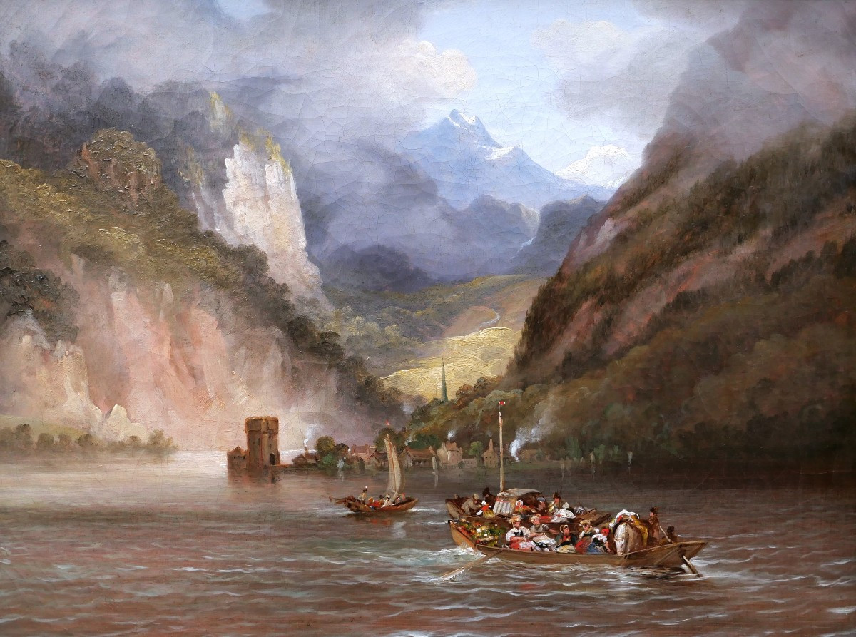 19th-century French School, Lively Romantic Landscape, In Austria Or On The Danube