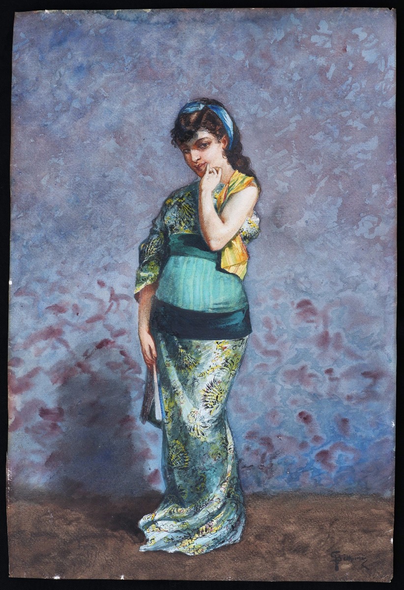 Gaston Henry BÉTHUNE, Femme vêtue à la japonaise-photo-1