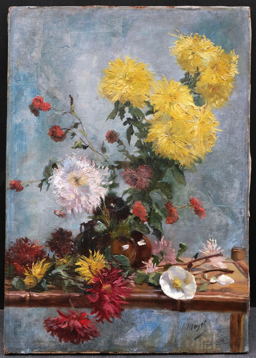 Léon Mayet, Vase Of Dahlias-photo-4
