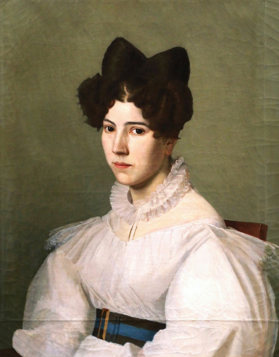 École FRANÇAISE du XIXème siècle, circa 1830, Portrait de femme brune coiffée « à la girafe »