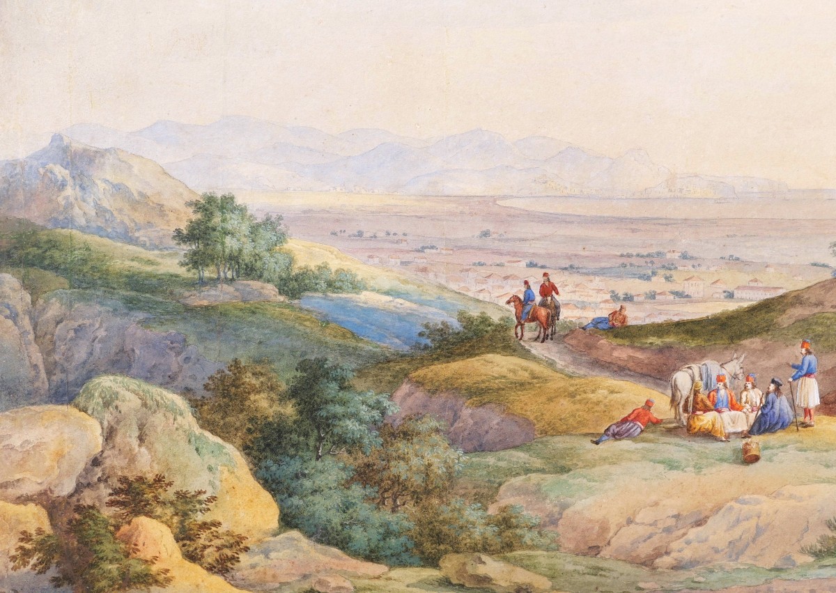 École RUSSE, première moitié du XIXème siècle, Vue animée de la Plaine d'Argos en Grèce-photo-2