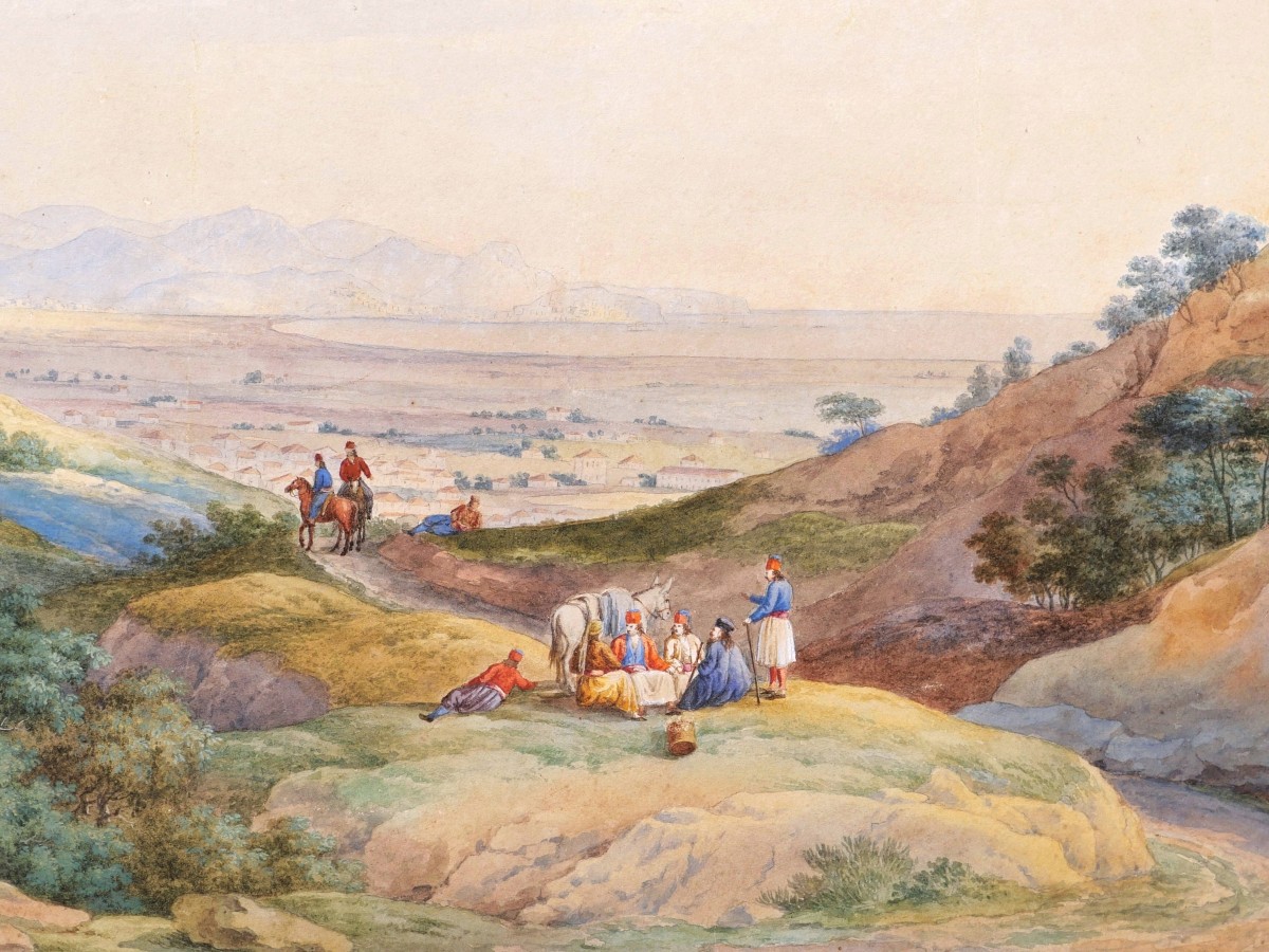 École RUSSE, première moitié du XIXème siècle, Vue animée de la Plaine d'Argos en Grèce-photo-4