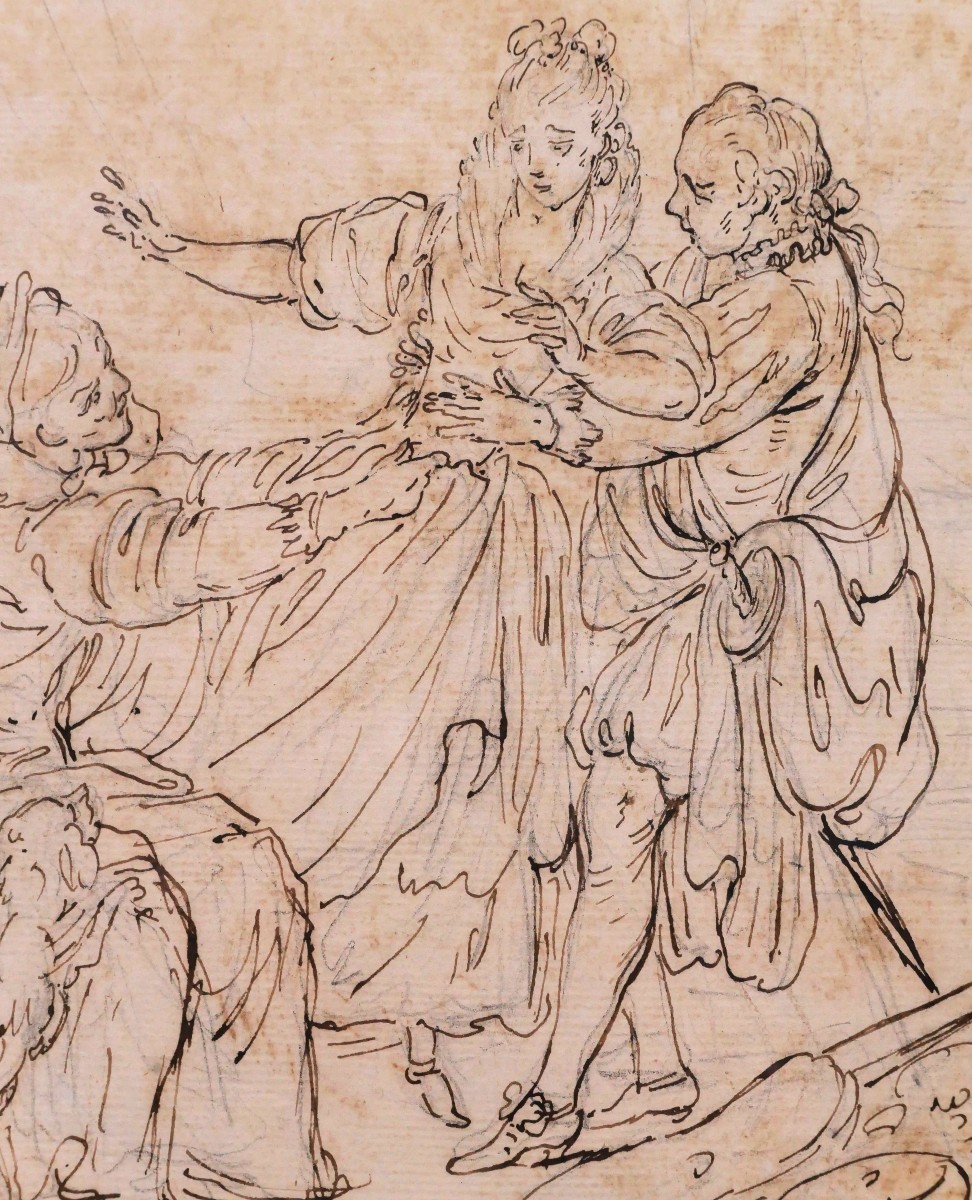 École FRANÇAISE du XVIIIème siècle, Scène interlope, dessin ancien-photo-2