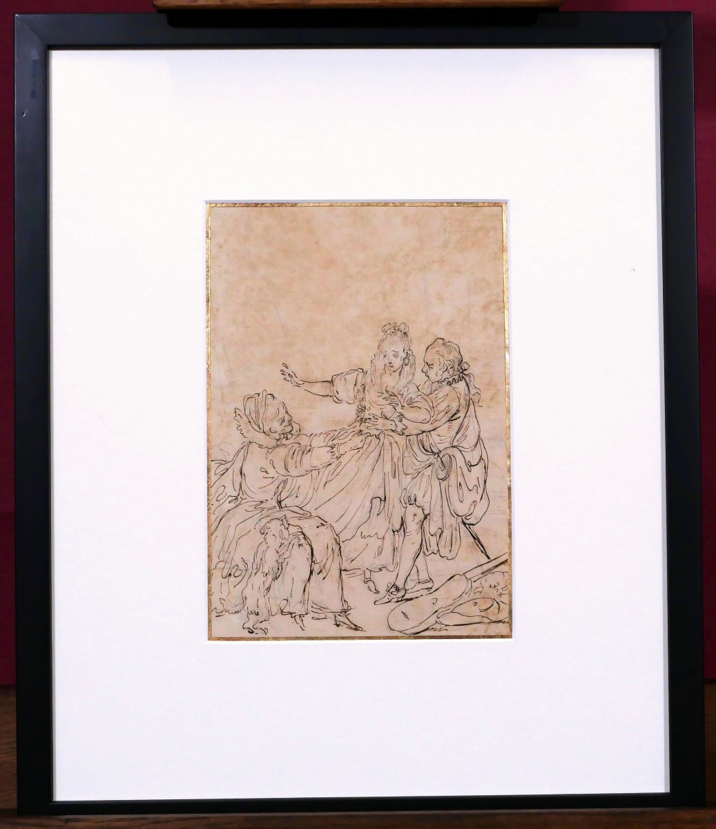 École FRANÇAISE du XVIIIème siècle, Scène interlope, dessin ancien-photo-4