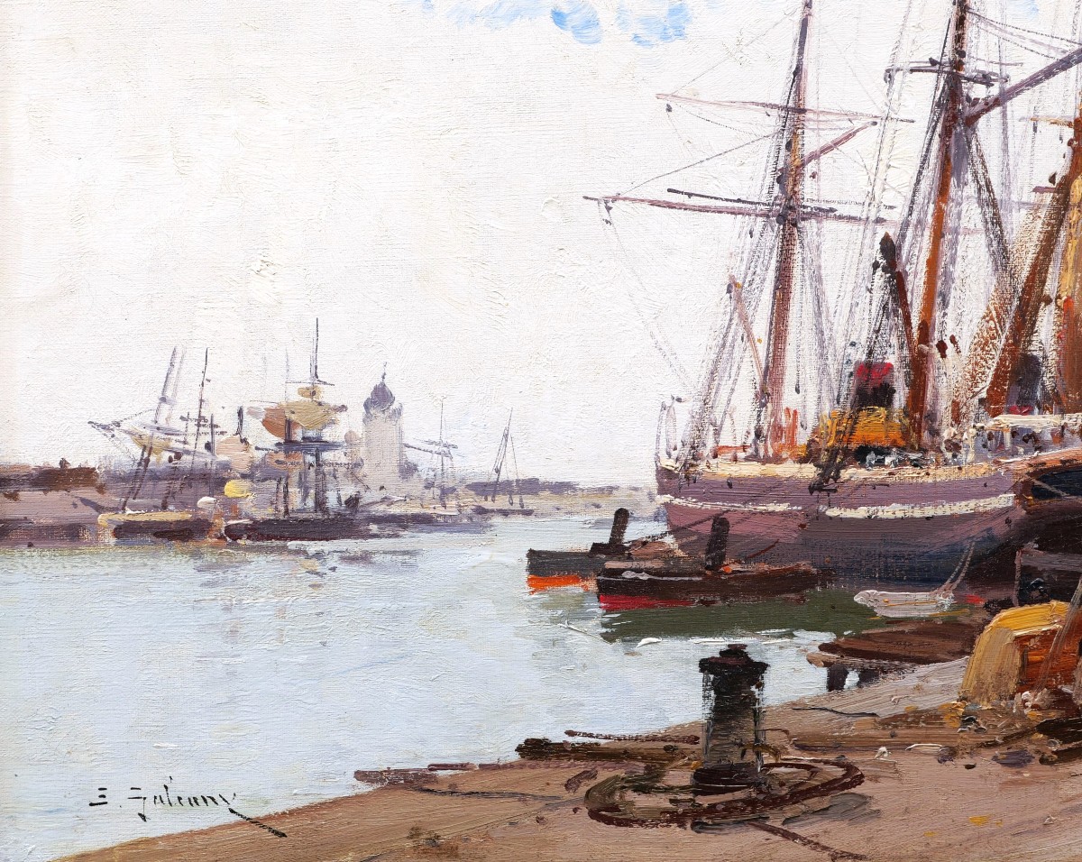 Eugène Galien Laloue, Lively View Of The Port Of Marseille From La Joliette, Marine Painting-photo-3
