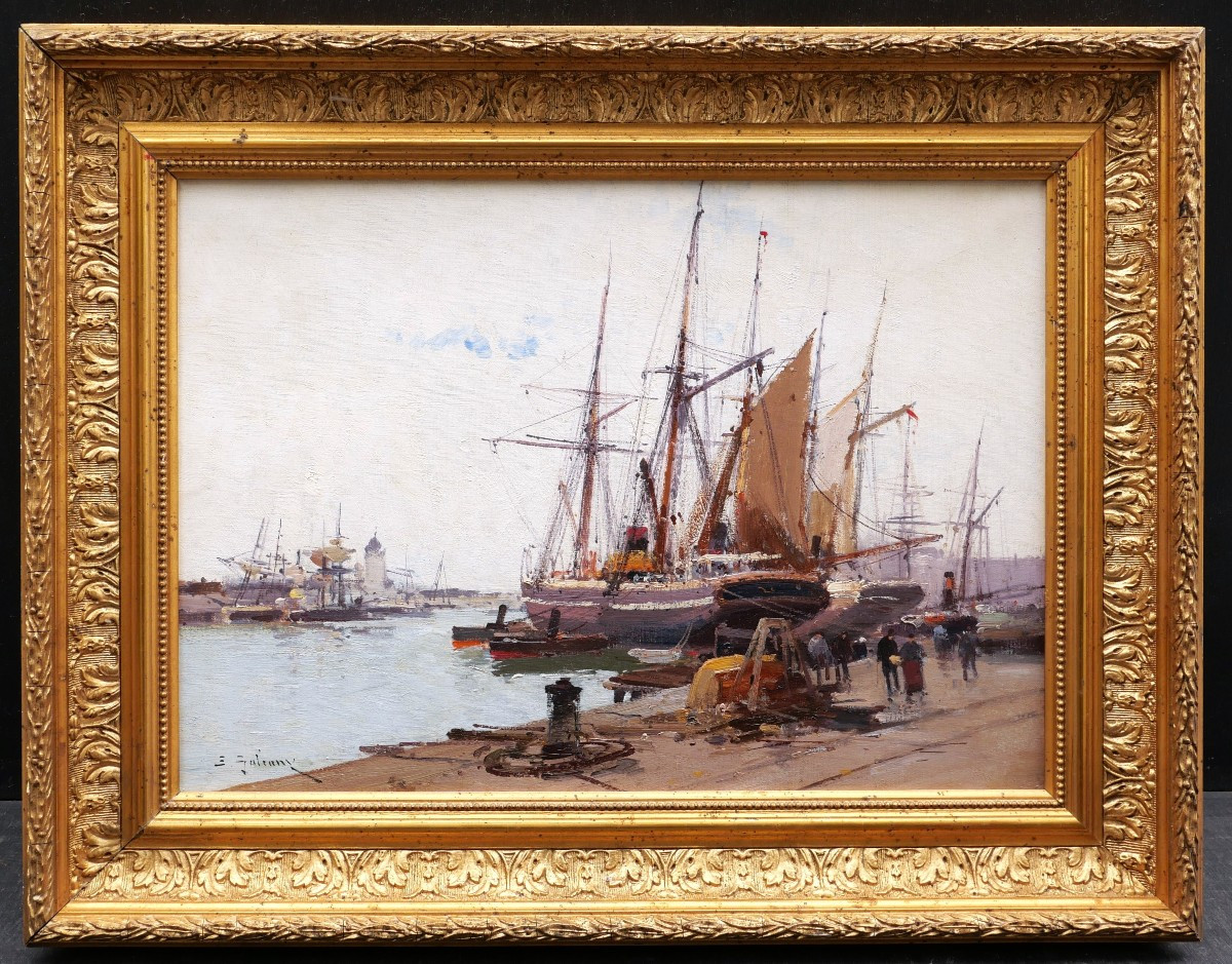 Eugène Galien Laloue, Lively View Of The Port Of Marseille From La Joliette, Marine Painting-photo-1