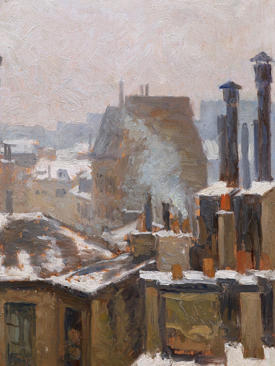 Henry SENÉ, Toits de Paris sous la neige, Rue de Sèvres (tableau)-photo-2