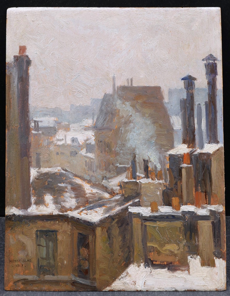 Henry SENÉ, Toits de Paris sous la neige, Rue de Sèvres (tableau)-photo-1
