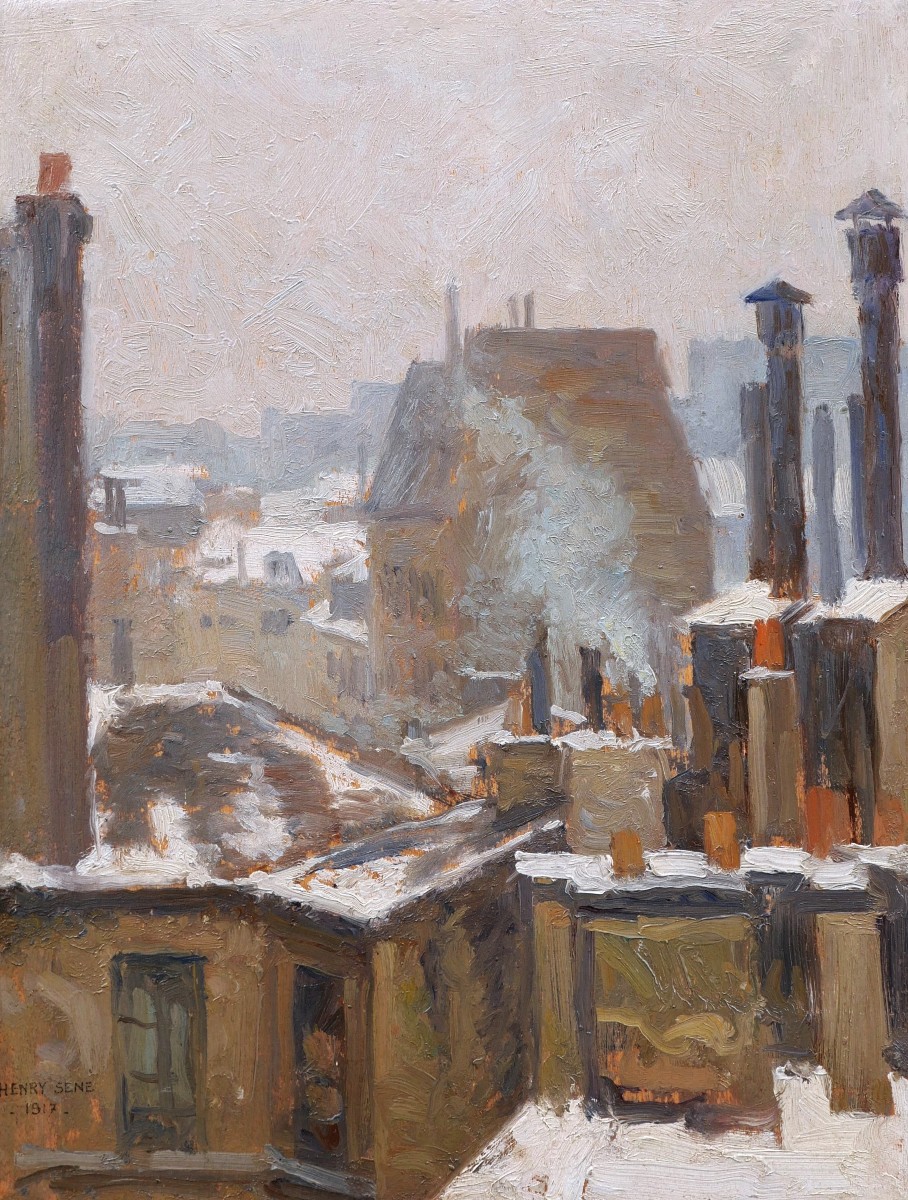 Henry SENÉ, Toits de Paris sous la neige, Rue de Sèvres (tableau)