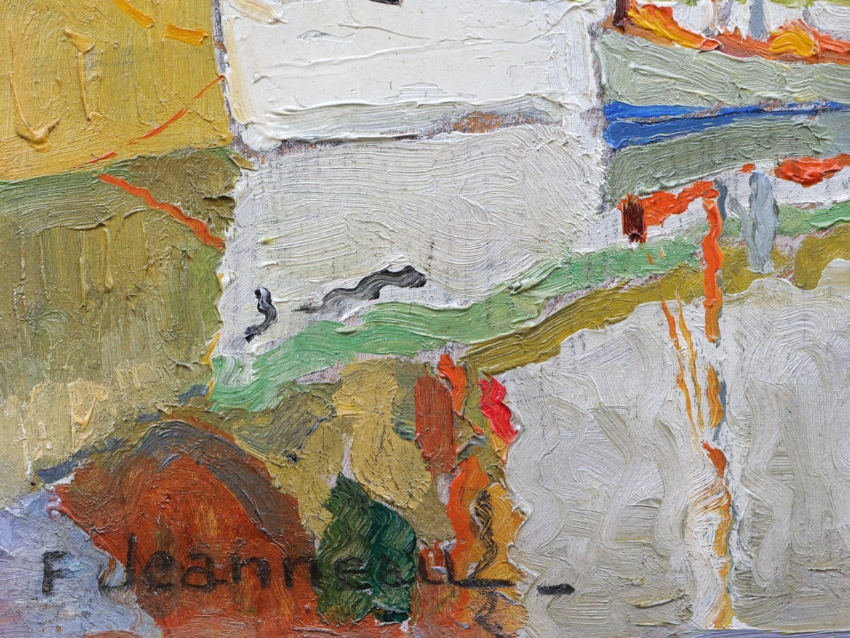 Fernand JEANNEAU, Voiliers dans un port près de Lorient (tableau)-photo-4