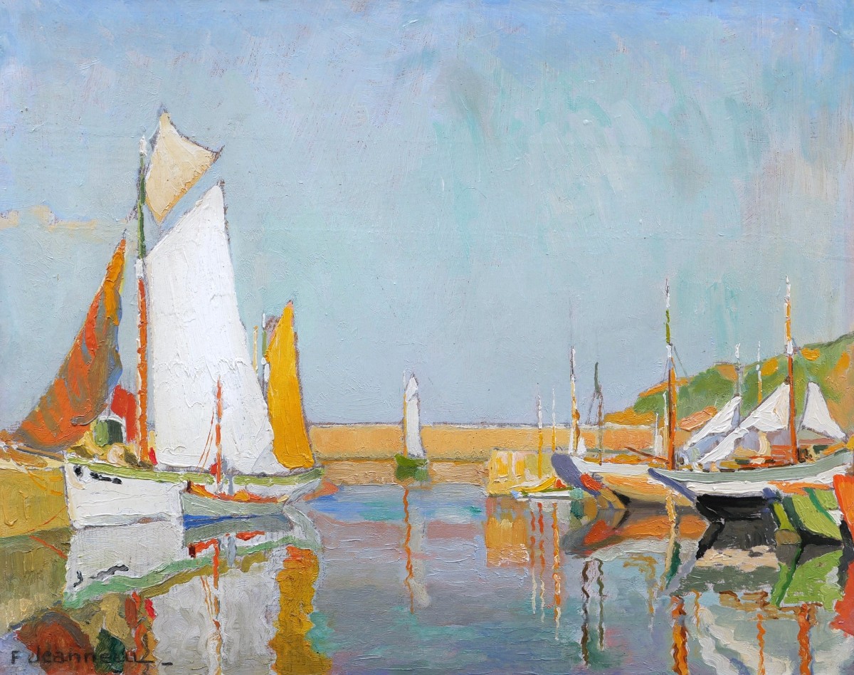 Fernand JEANNEAU, Voiliers dans un port près de Lorient (tableau)