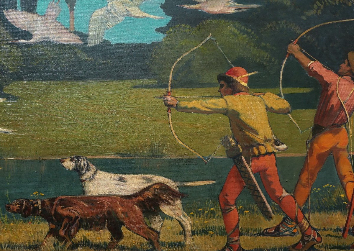 Jules Raymond Koenig, Légende Alsacienne : Le Tir-à-l'oiseau (symbolist Painting, Large Format)-photo-2