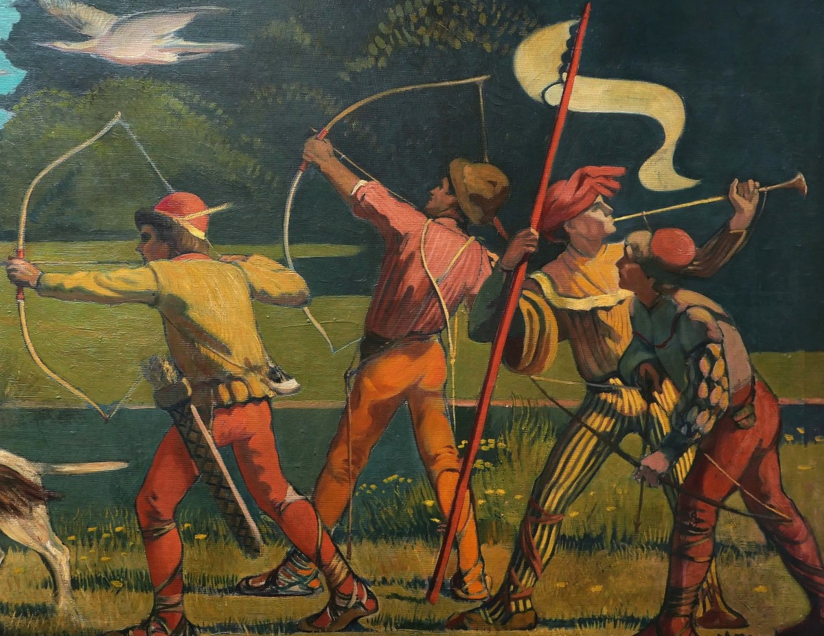 Jules Raymond Koenig, Légende Alsacienne : Le Tir-à-l'oiseau (symbolist Painting, Large Format)-photo-3