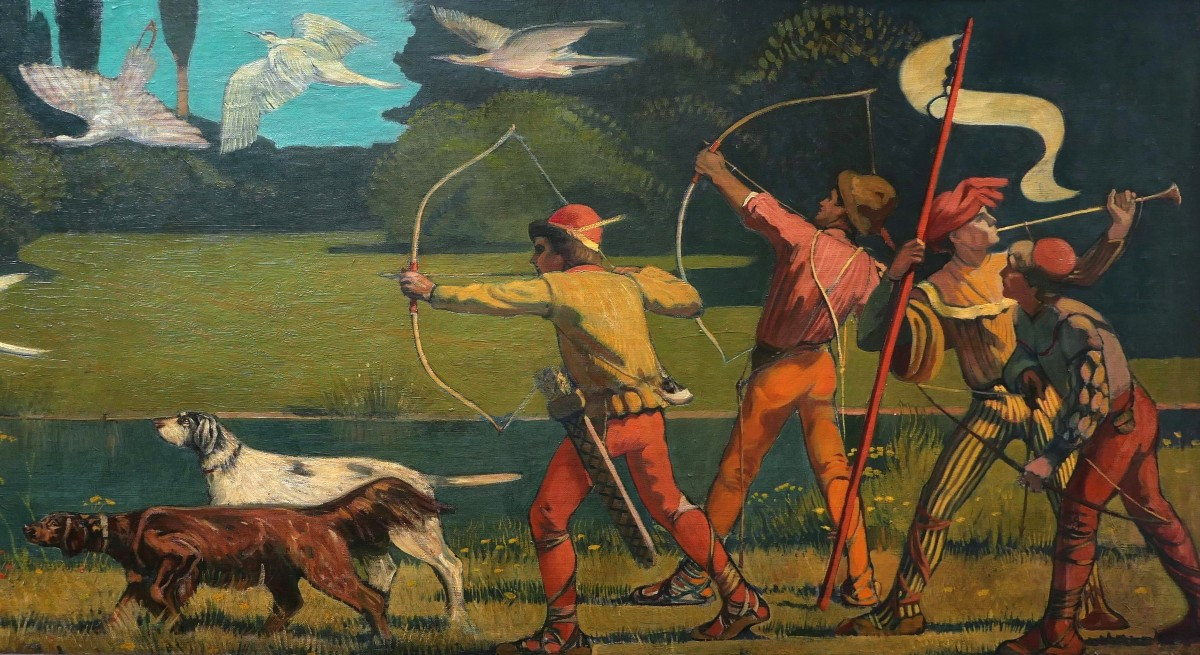 Jules Raymond Koenig, Légende Alsacienne : Le Tir-à-l'oiseau (symbolist Painting, Large Format)-photo-4