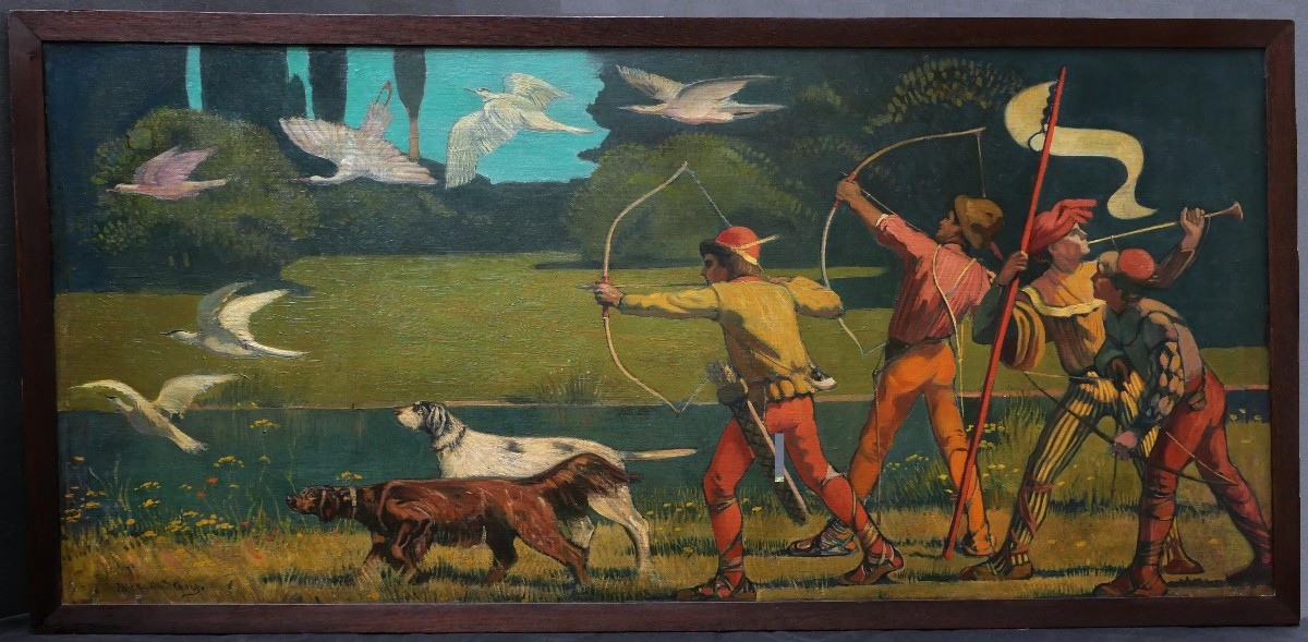 Jules Raymond Koenig, Légende Alsacienne : Le Tir-à-l'oiseau (symbolist Painting, Large Format)-photo-2