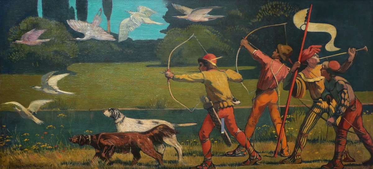 Jules Raymond Koenig, Légende Alsacienne : Le Tir-à-l'oiseau (symbolist Painting, Large Format)