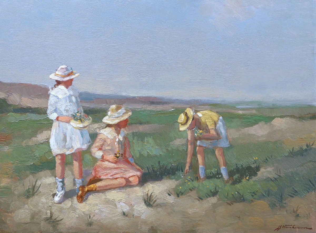 Joop Van Leeuwen, Young Girls Picking Flowers In The Dunes (painting)