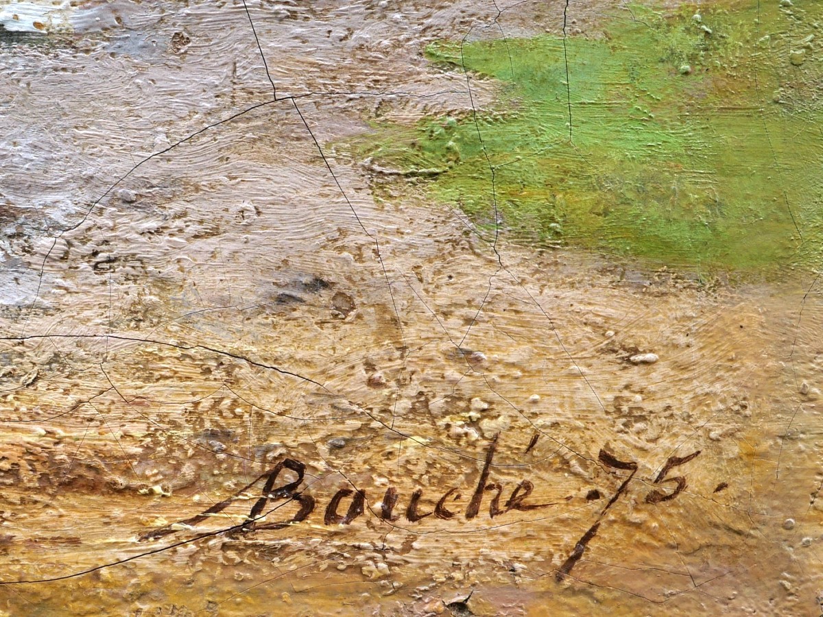 Louis Alexandre BOUCHÉ, Paysanne et vaches à l'abreuvoir-photo-4