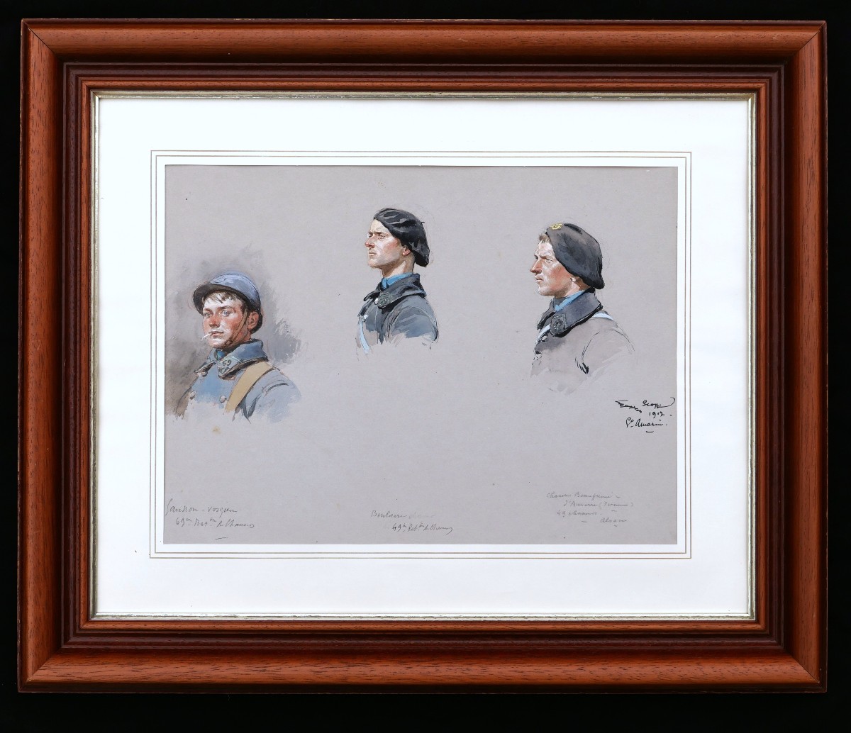 Georges SCOTT, Trois portraits de soldats, dont un Vosgien et un Auxerrois, dessin-photo-4