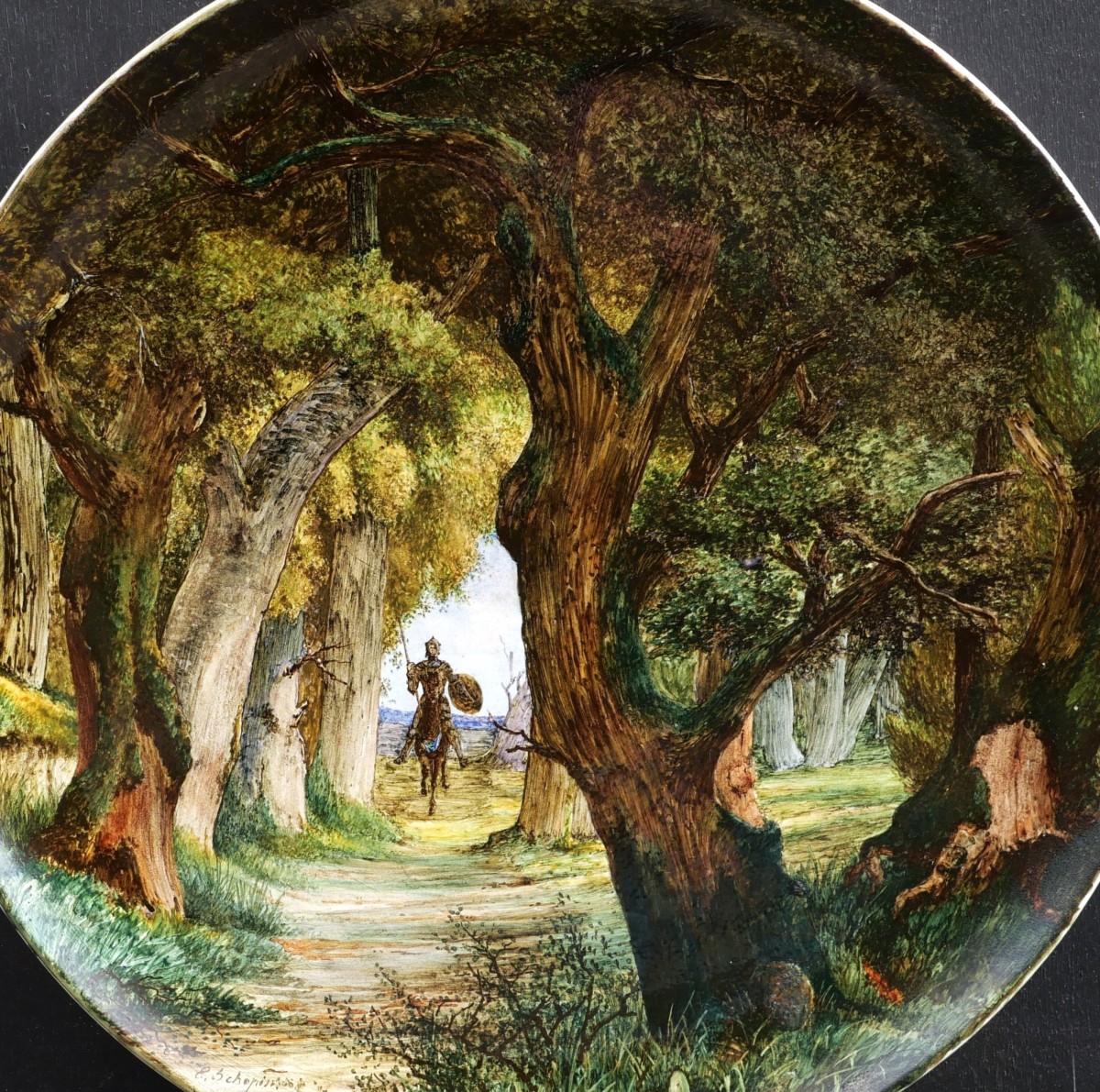 Eugène Schopin And Montigny-sur-loing, Large Round Dish With Knight, Impressionist Barbotine-photo-2