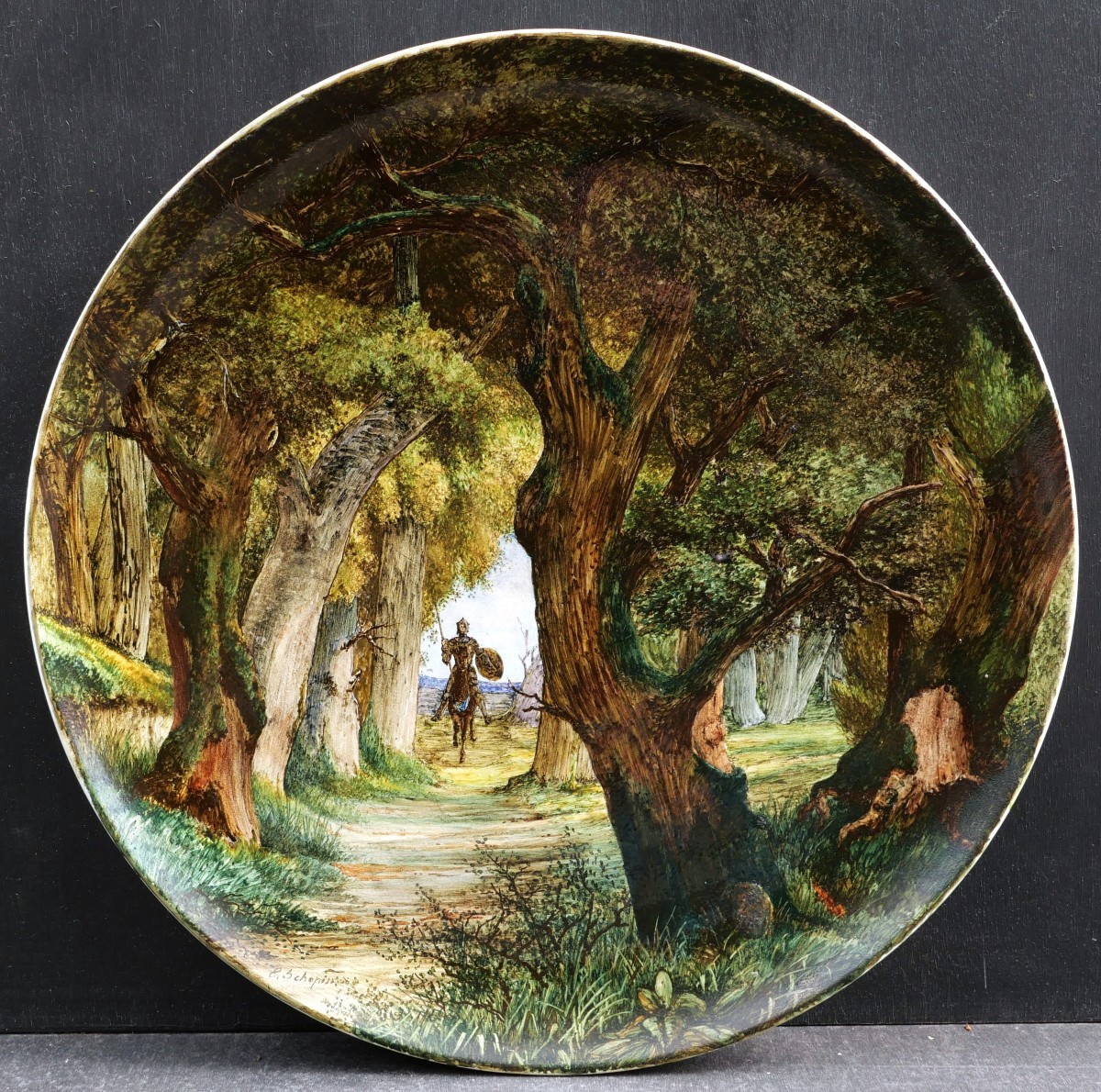 Eugène Schopin And Montigny-sur-loing, Large Round Dish With Knight, Impressionist Barbotine