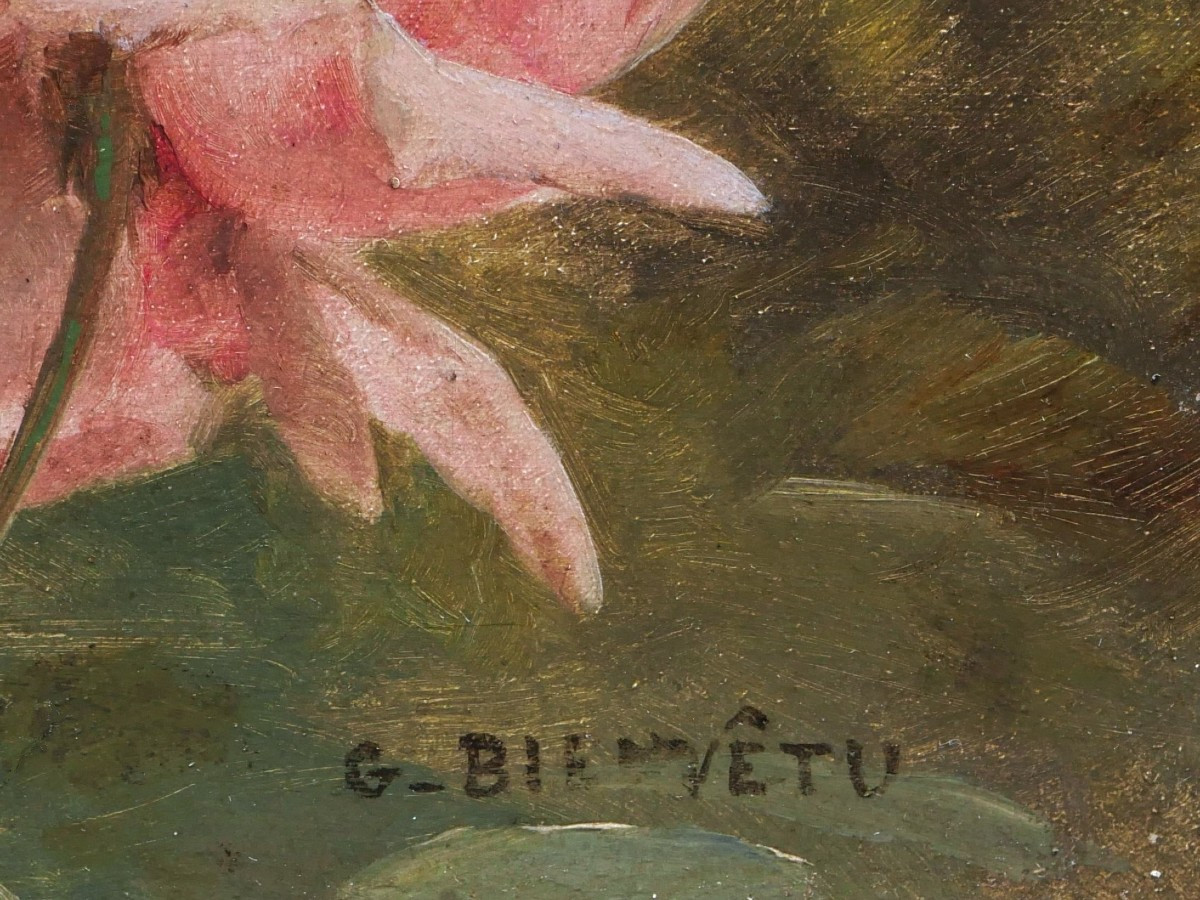Gustave Bienvêtu, Roses, Still Life Painting Of Flowers-photo-3