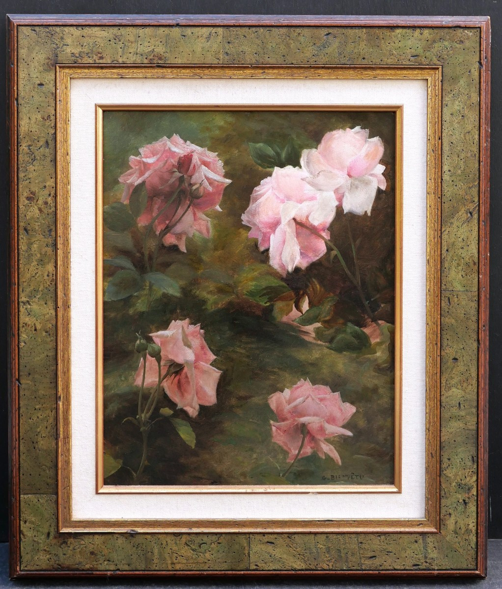 Gustave Bienvêtu, Roses, Still Life Painting Of Flowers-photo-4
