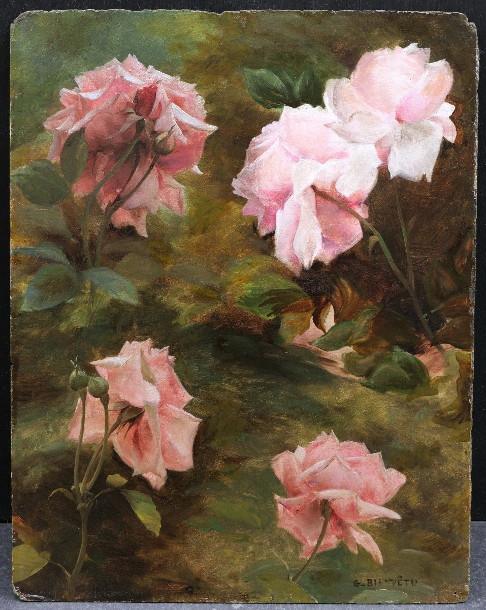 Gustave Bienvêtu, Roses, Still Life Painting Of Flowers-photo-3