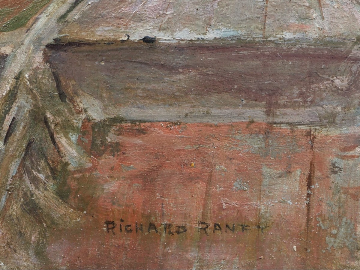 Richard RANFT, Scène animée sur une rivière avec deux enfants, tableau de paysage-photo-3