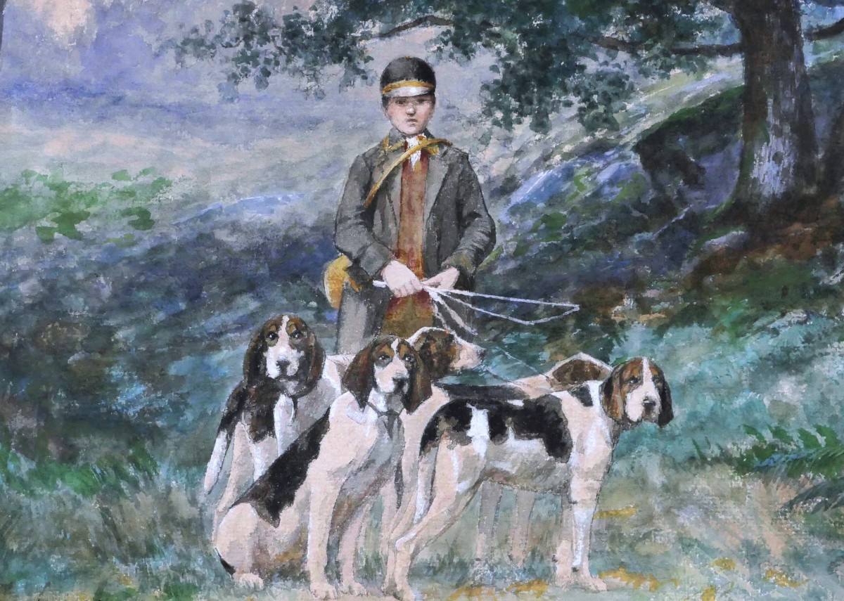 Tristan Lacroix, A Young Hunter On A Hunt With His Dogs, Hunting Watercolor-photo-2