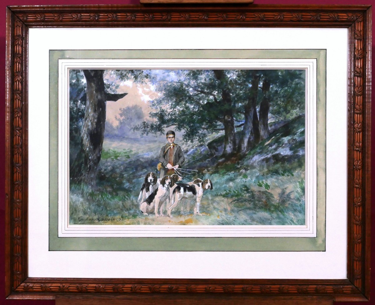 Tristan Lacroix, A Young Hunter On A Hunt With His Dogs, Hunting Watercolor-photo-4