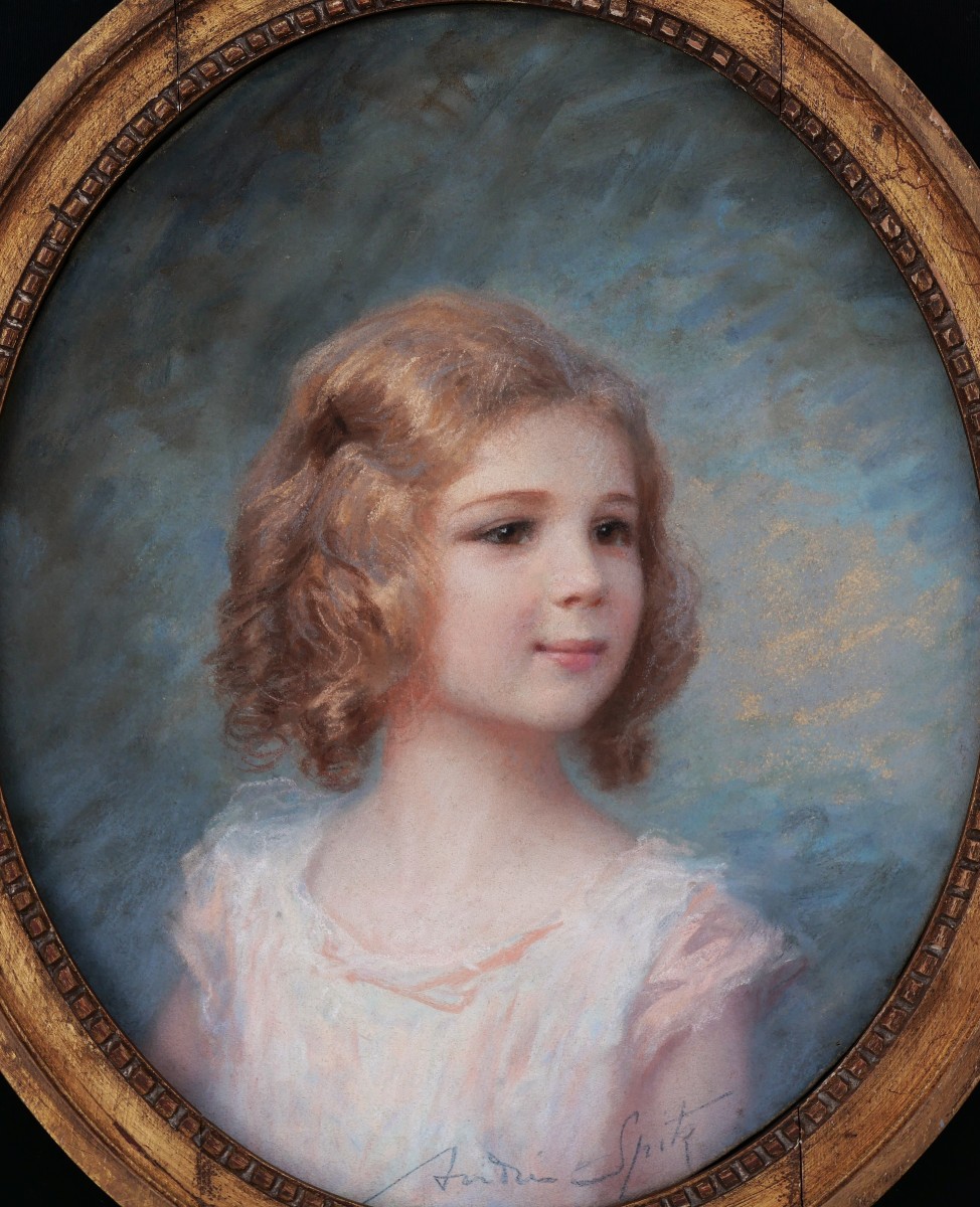 André Spitz, Portrait Of A Little Girl With Blond Hair, Pastel Drawing Of A Child-photo-3