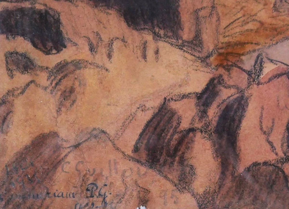 Charles Victor GUILLOUX, Côte rocheuse en Bretagne, dessin à l'aquarelle-photo-3