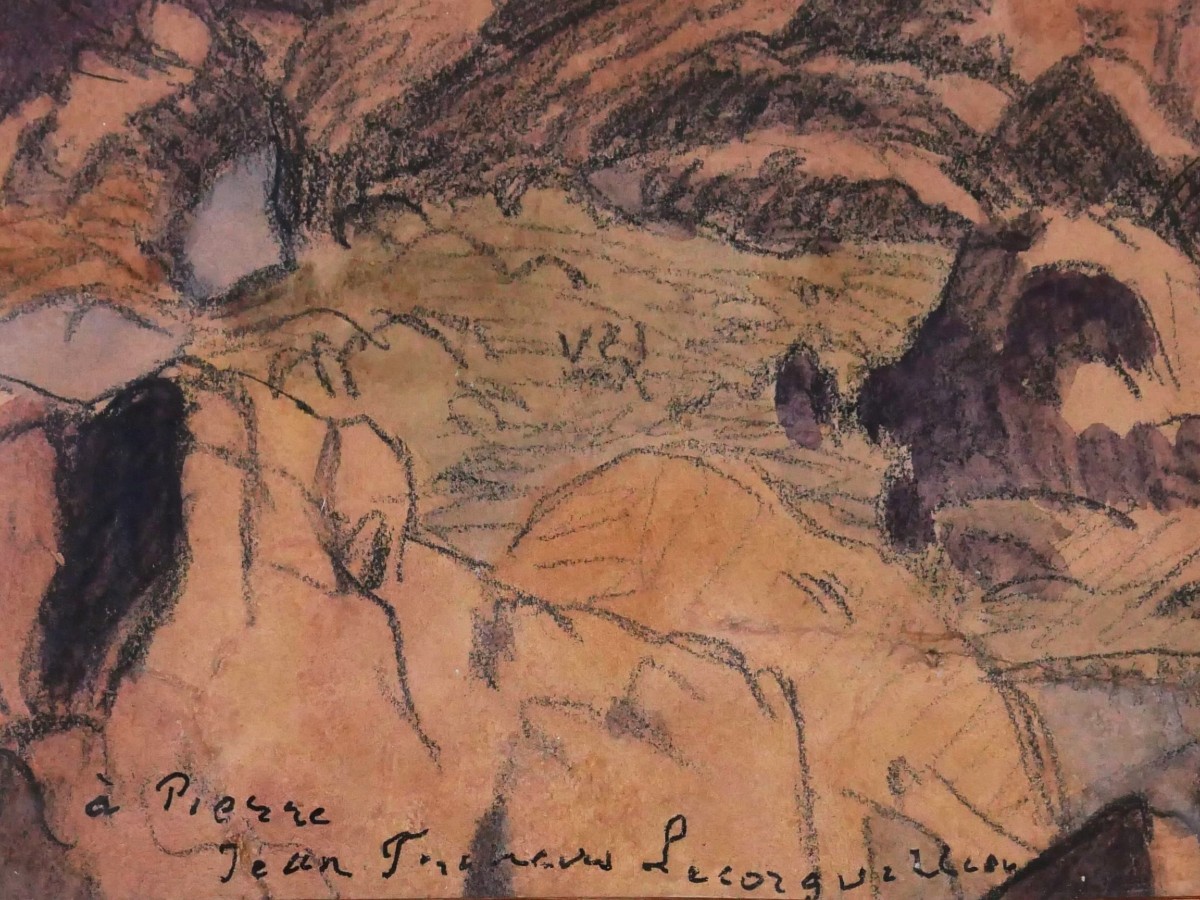 Charles Victor GUILLOUX, Côte rocheuse en Bretagne, dessin à l'aquarelle-photo-4