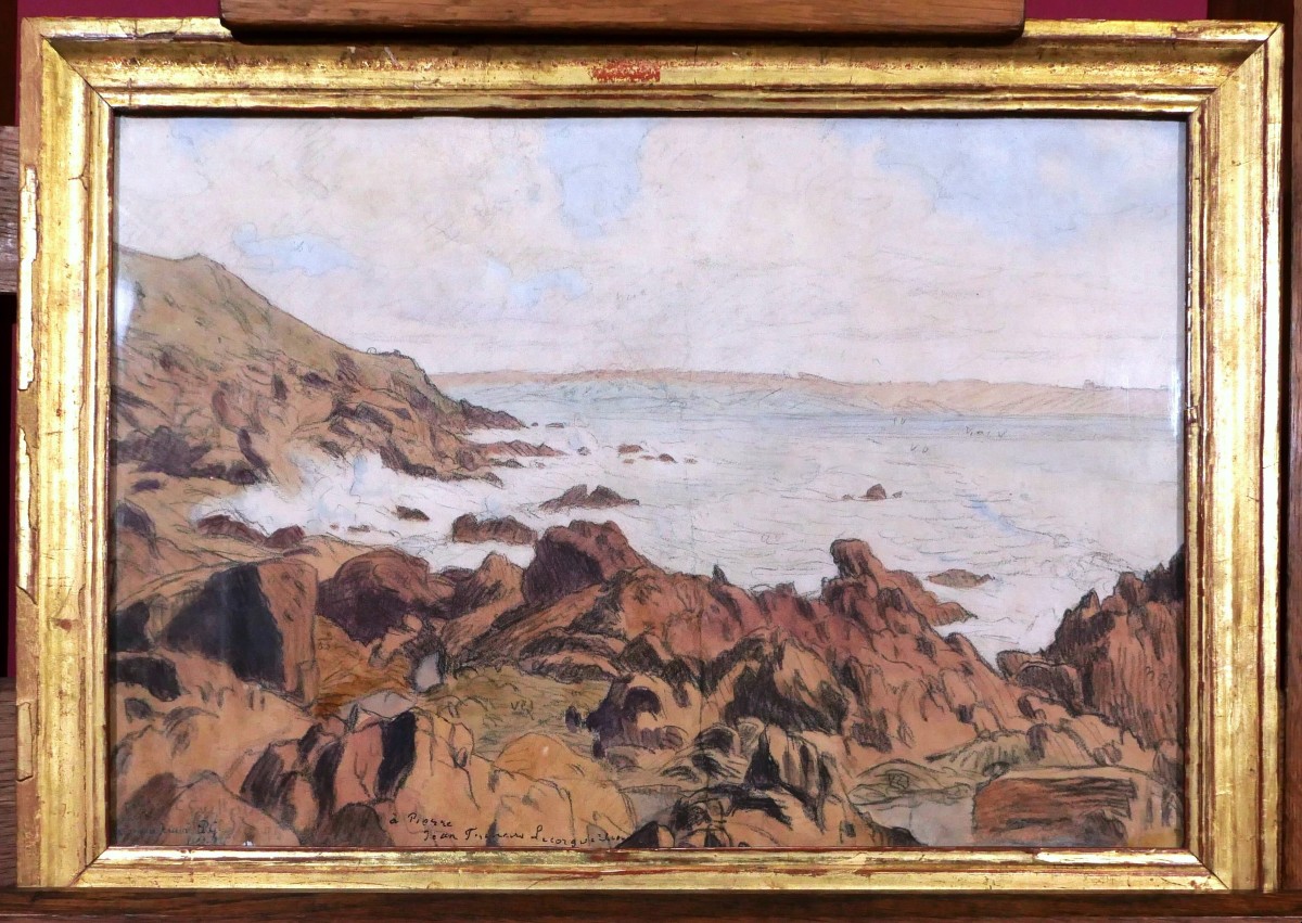 Charles Victor GUILLOUX, Côte rocheuse en Bretagne, dessin à l'aquarelle-photo-1