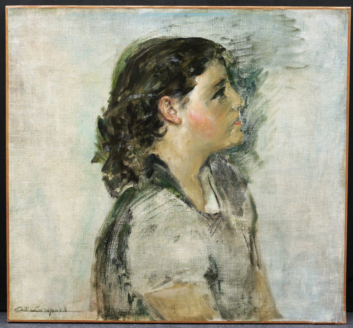 émile François Jacques Compard, Portrait Of A Little Girl, Painting Of A Child-photo-1