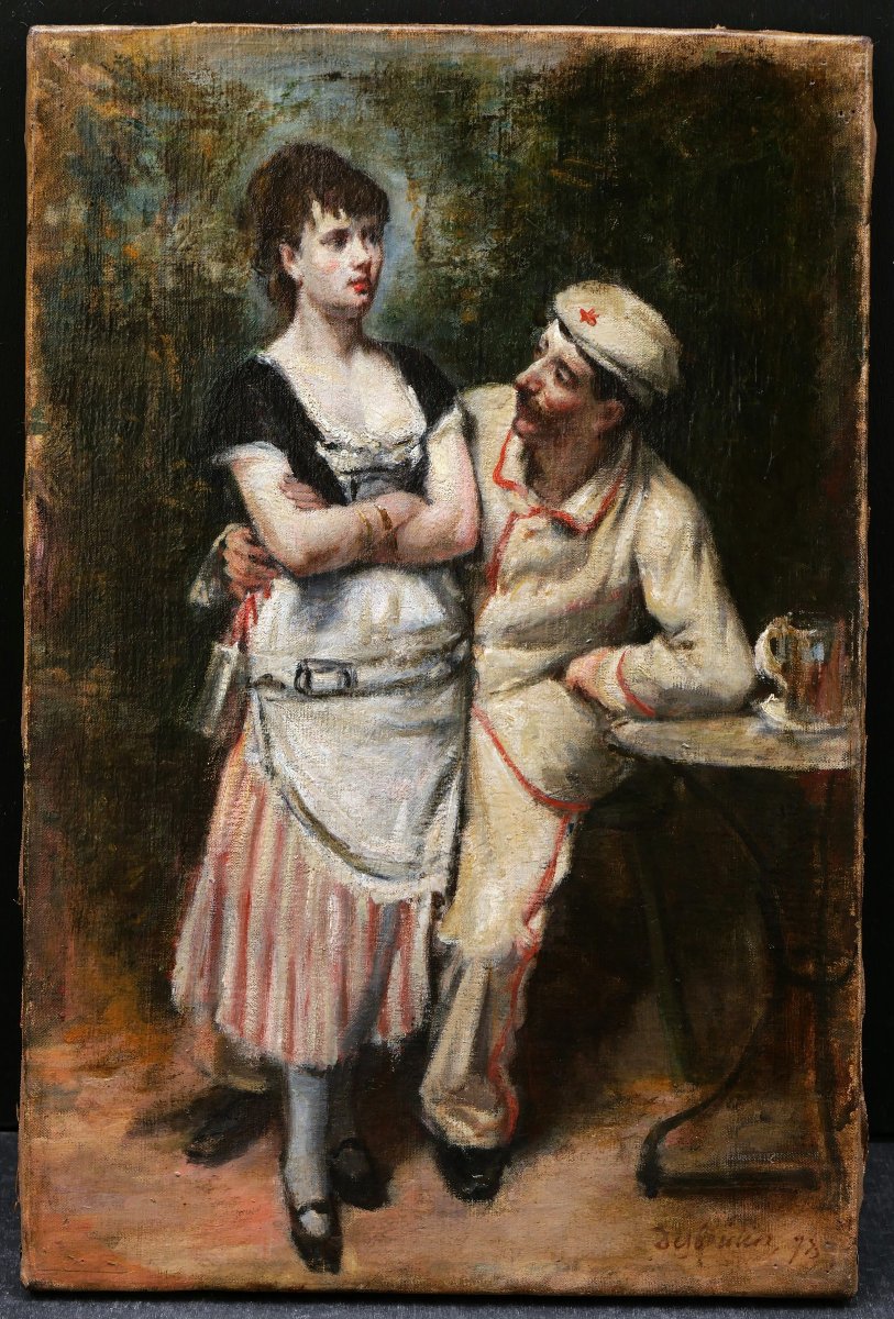Marcellin Gilbert DESBOUTIN, Scène galante à la guinguette, tableau-photo-1