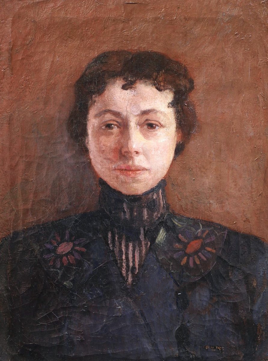 Tony VAN OS , Portrait de femme en robe à fleurs, tableau