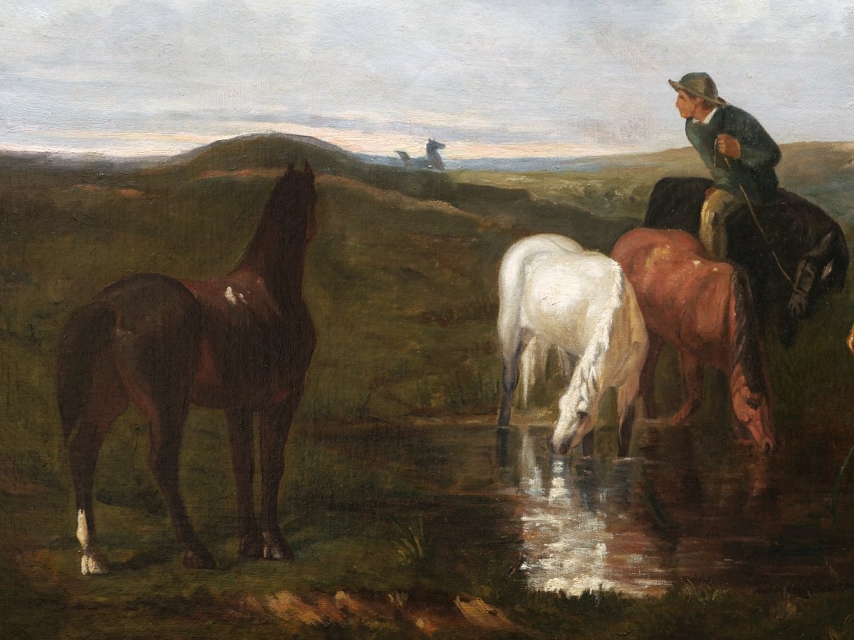 Atelier d'évariste-vital Luminais, l'Abreuvoir, Painting Of Horses-photo-2