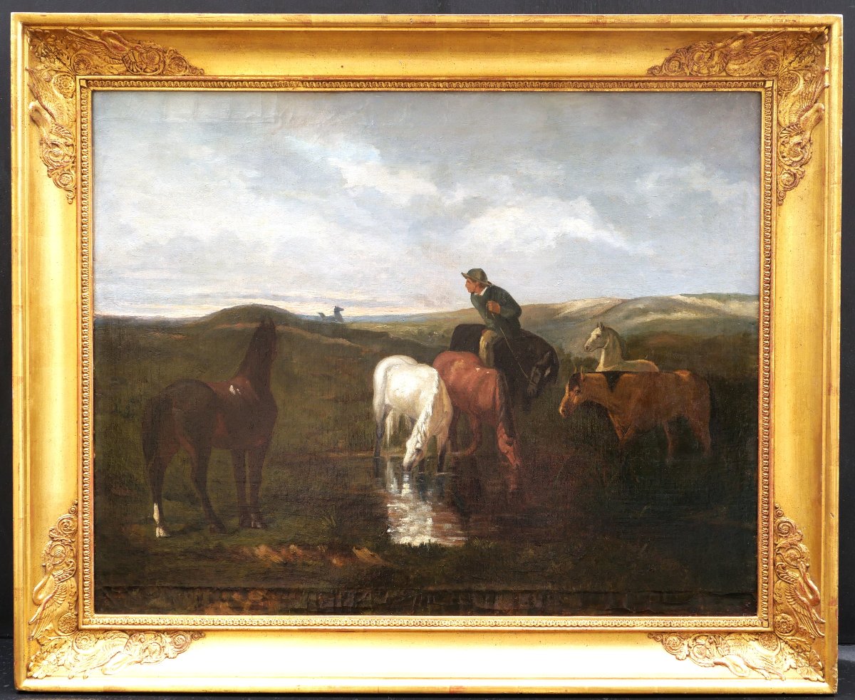 Atelier d'évariste-vital Luminais, l'Abreuvoir, Painting Of Horses-photo-4