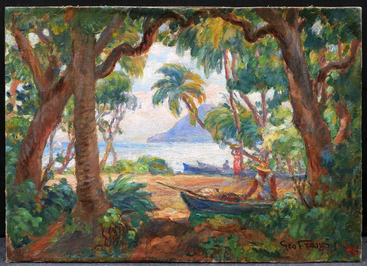 Géo François, Lively View Of The Plage Du Diamant In Martinique, West Indies Painting-photo-4