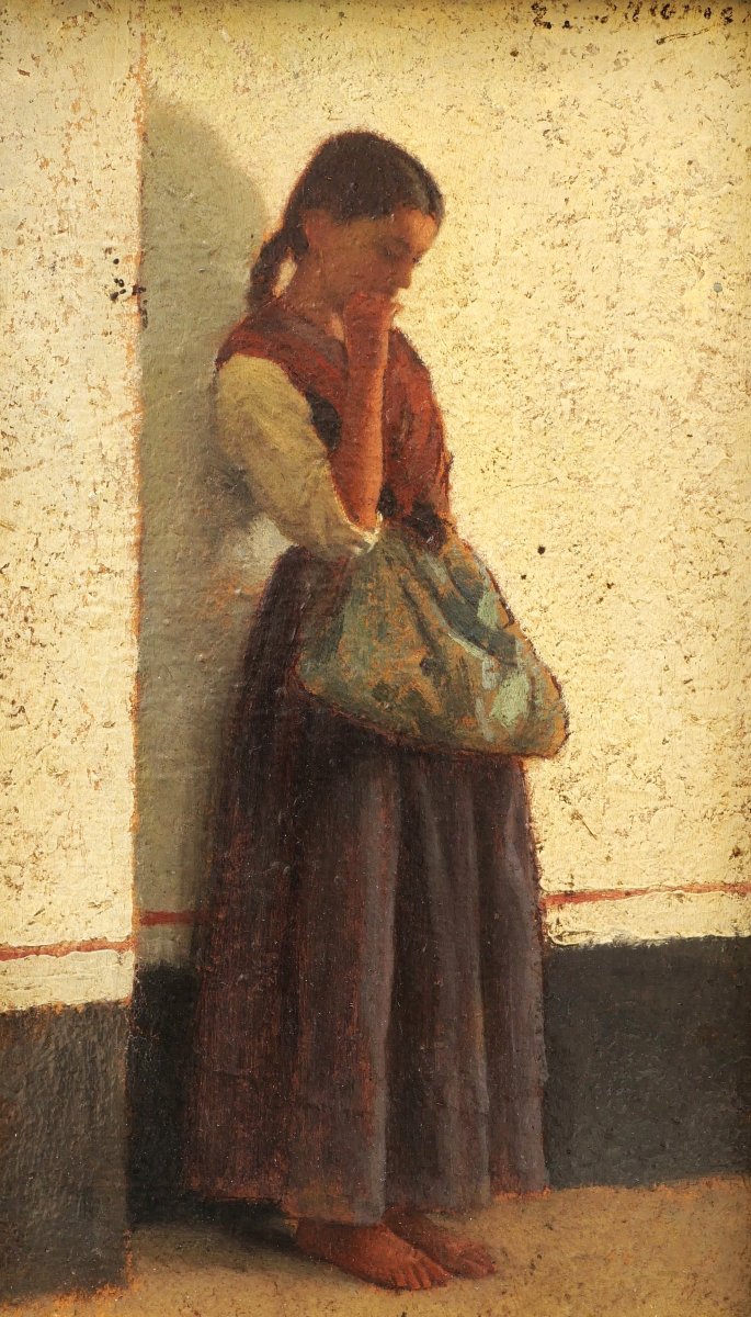 Émile Louis SALOMÉ, Jeune fille pensive, Italie, tableau