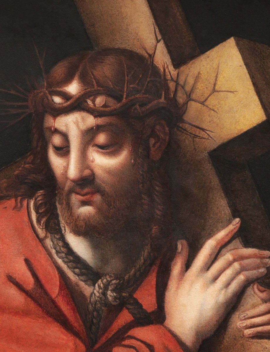 École FRANÇAISE circa 1800, d'après Andrea SOLARIO, Le Calvaire du Christ, gouache-photo-2