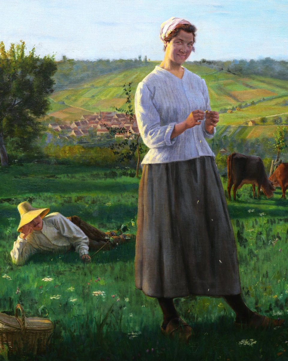 Eugène DECISY, Il m'aime... un peu... beaucoup !, tableau d'un couple dans un paysage-photo-2