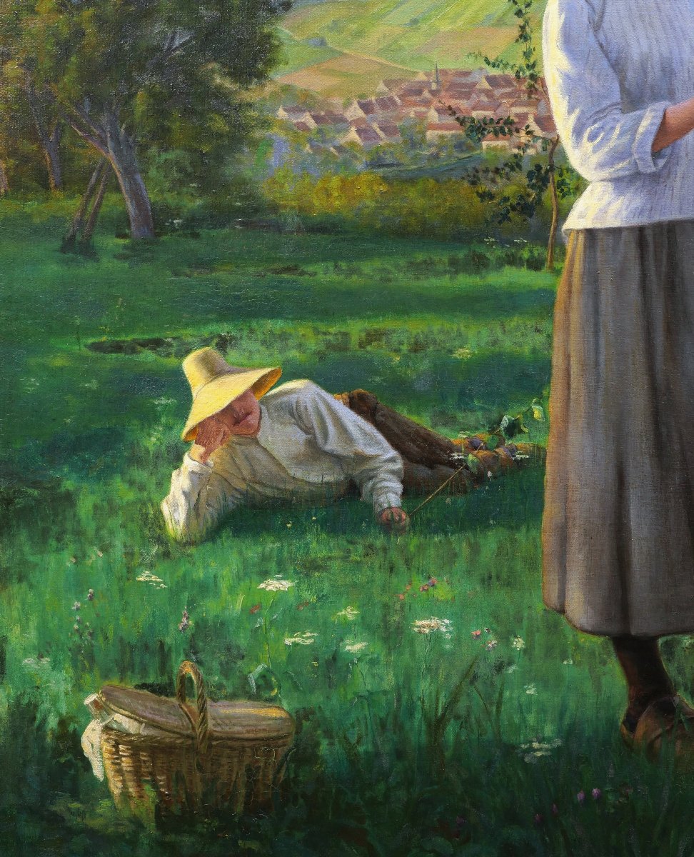 Eugène DECISY, Il m'aime... un peu... beaucoup !, tableau d'un couple dans un paysage-photo-3