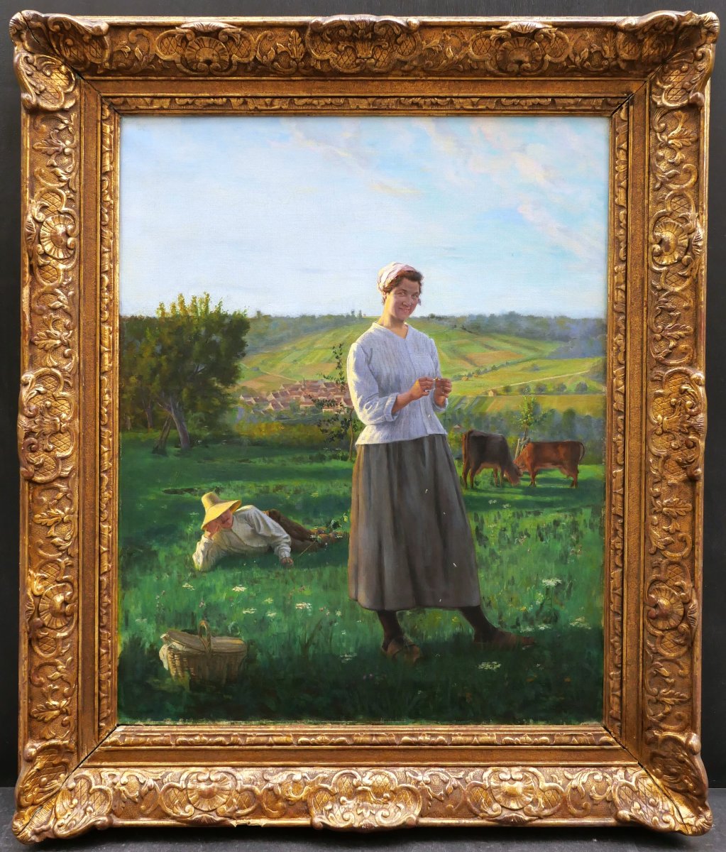 Eugène DECISY, Il m'aime... un peu... beaucoup !, tableau d'un couple dans un paysage-photo-1